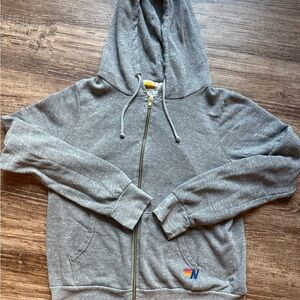 Aviator Nation Charcoal Hoodie with Gold Zipper